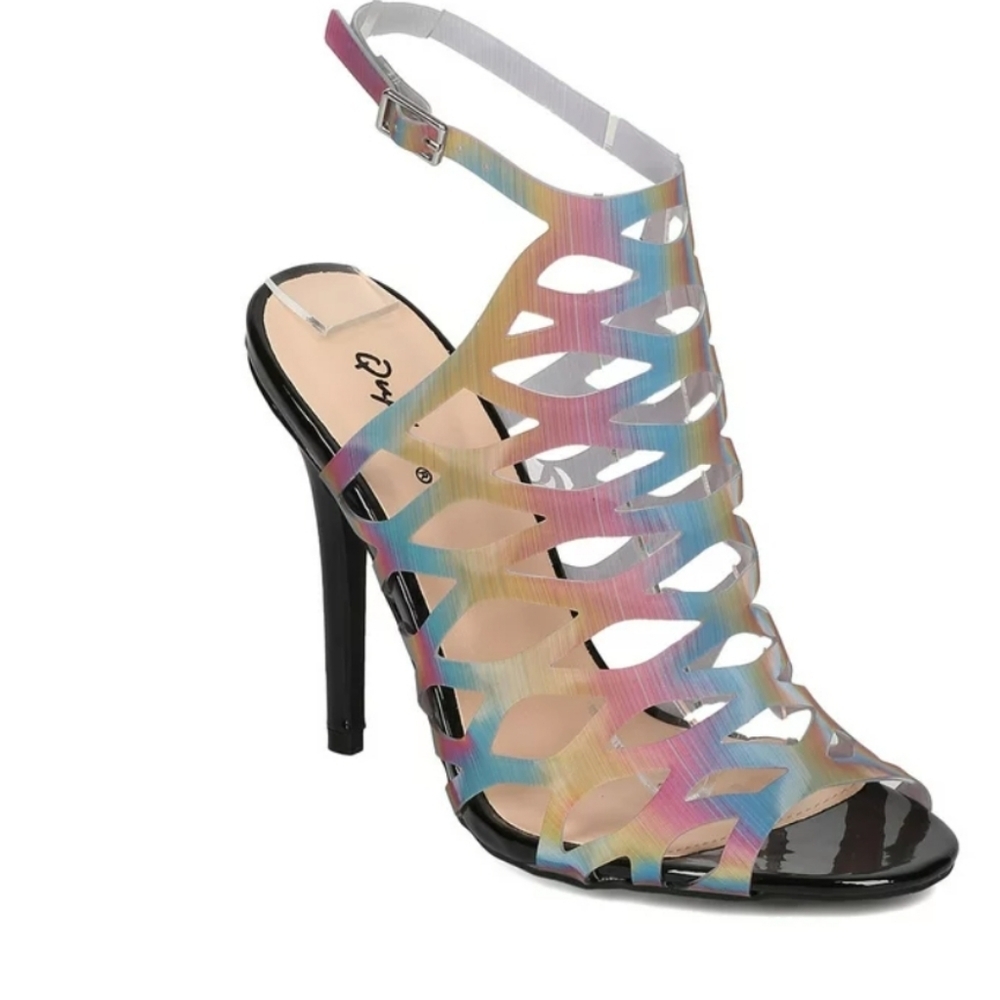 QUIPID Hologram‎ Cage Peep Toe Sandals 7